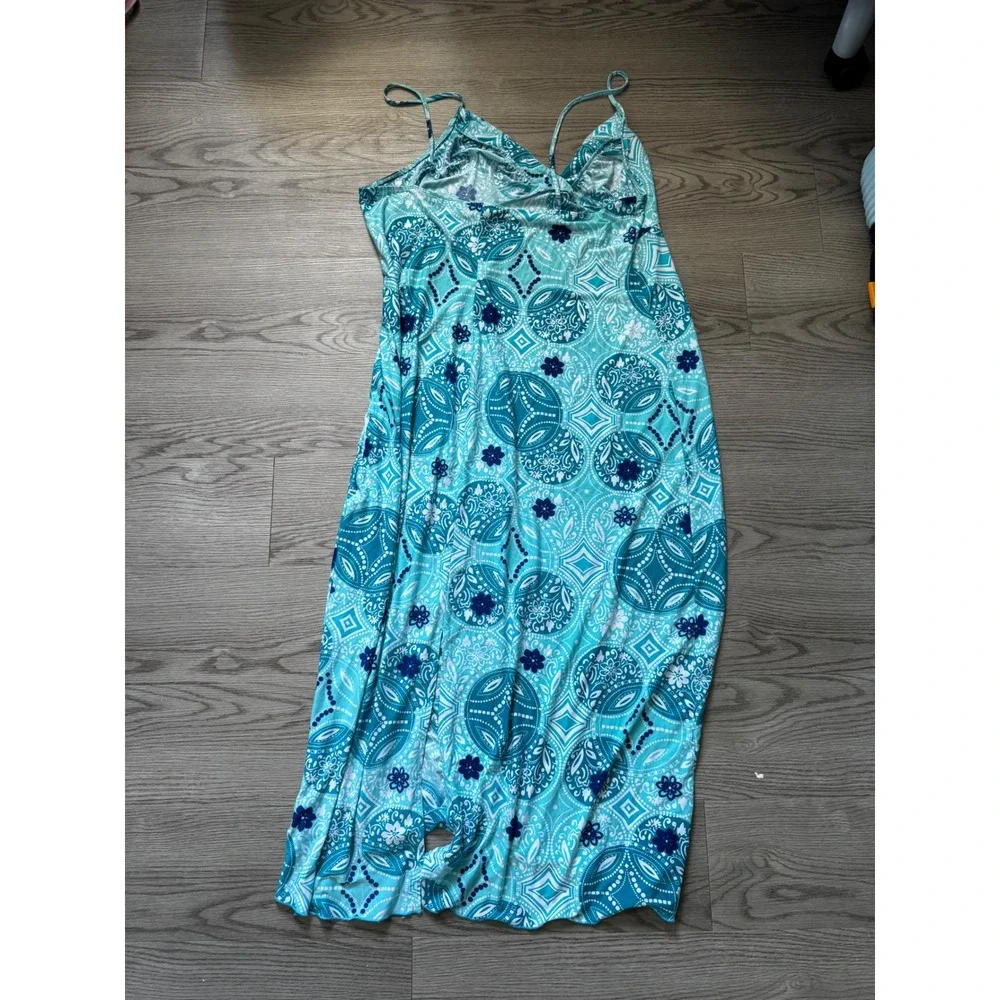 Studio Donatella Teal Blue Medallion Print Sleeveless Nightgown Maxi Dress XL
